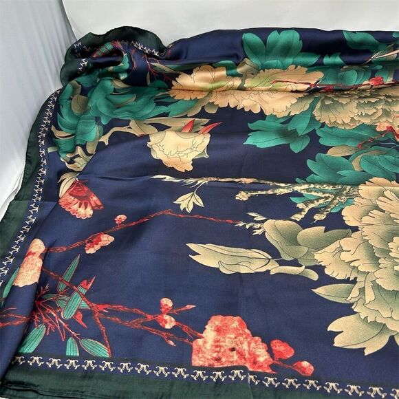 Floral Faux Silk Polyester Scarf Multicolor Floral Spring Shawl Wrap Scarf - Picture 14 of 16